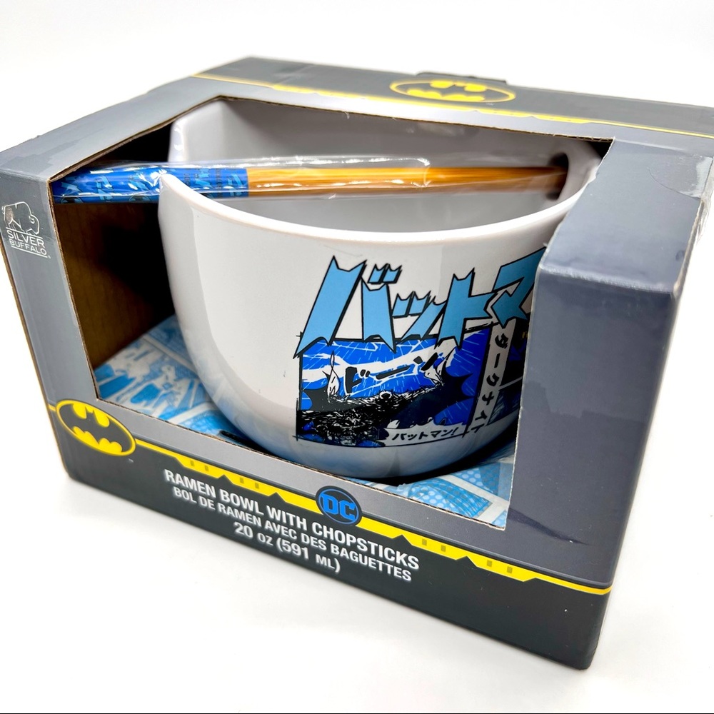 DC Comics Batman Japanese Manga Panels Ceramic Ramen Bowl Chopsticks 20oz NEW